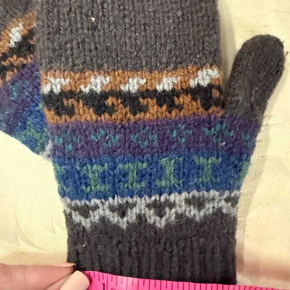 Hand Knit Bolivian Wool Mittens Fair Isle‎ Pattern Winter Gloves